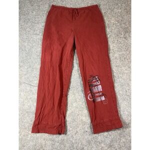 VTG Fenini Red Cotton Size S Wide Leg Pants Pockets Boho Tropical Aztec Design